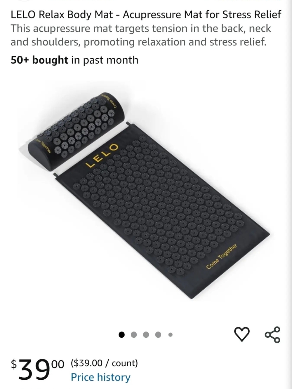 LELO Relax Body Mat Acupressure Mat & Roller Black NWT